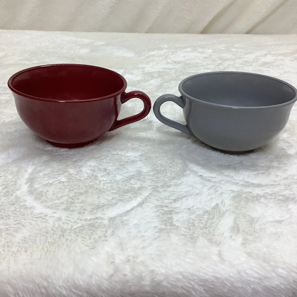 Hazel Atlas Ovide Platonite 6 Vintage Milk Glass Tea Cup Red Yellow Green Gray